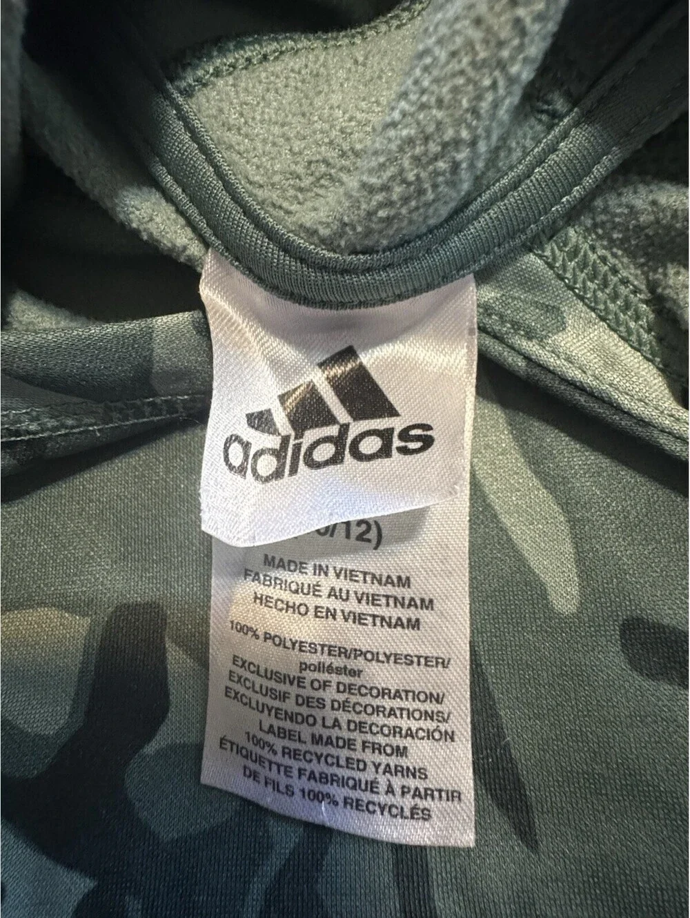 Adidas Boys M 10/12 Core Camo Hoodie Green Gray Orange Logo Pullover Youth